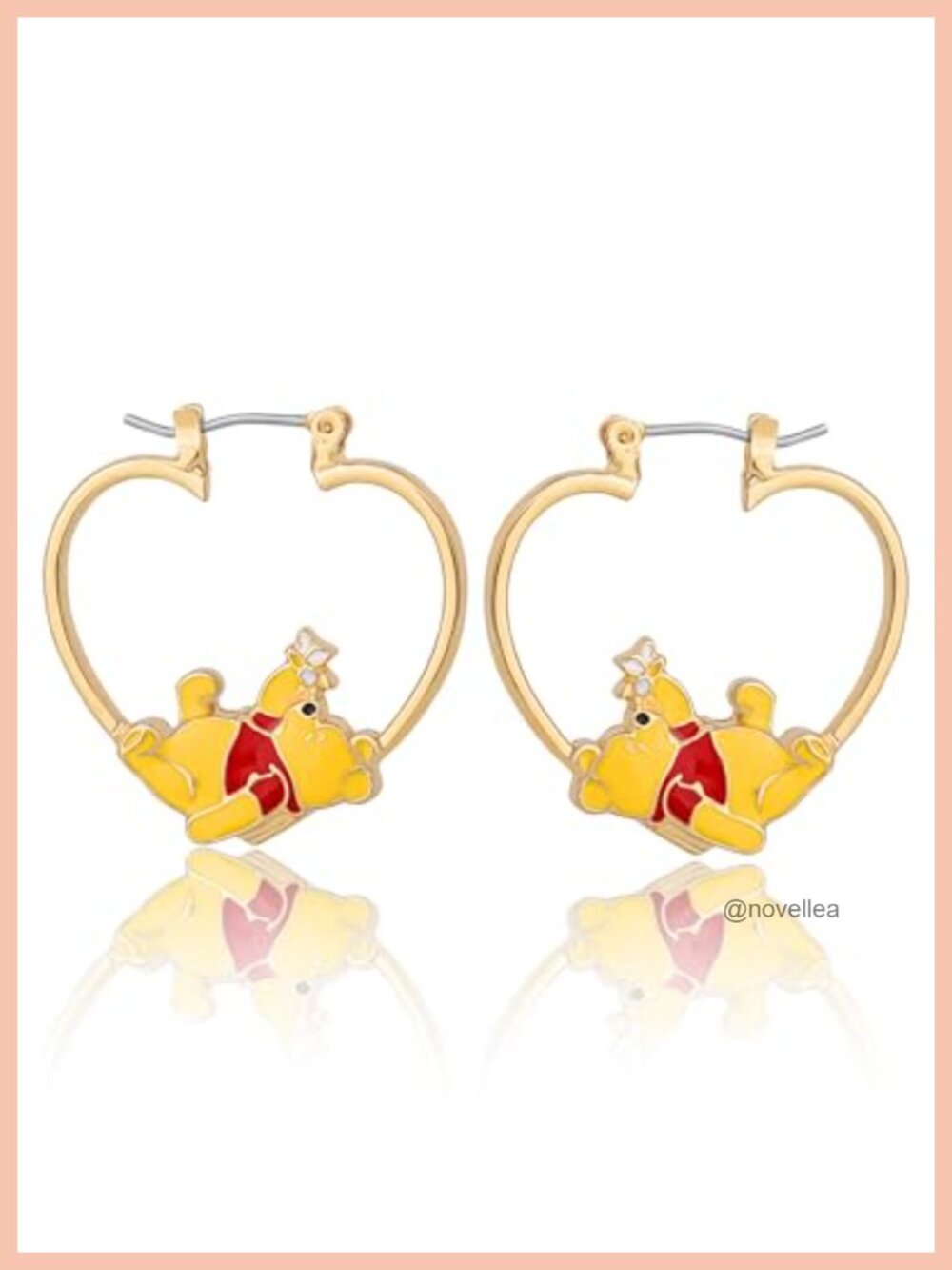Winnie the Pooh Enamel Gold Tone Hoop Earrings Lever Back